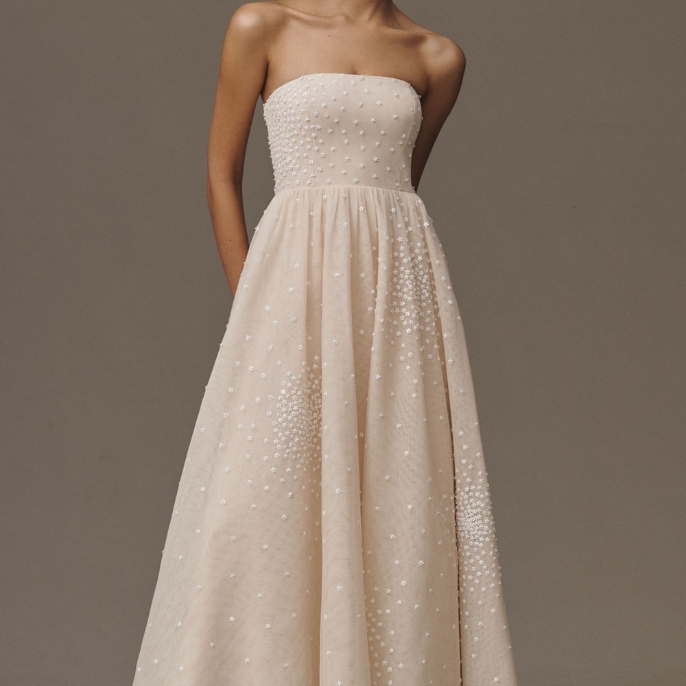 Anthropologie BHLDN Strapless Embellished Fit & Flare Midi Wedding Formal Dress